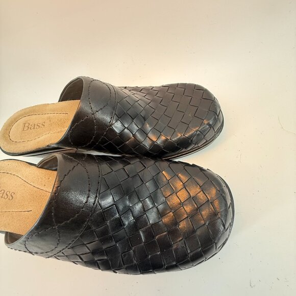 BASS Woven Clogs Black Slip On Leather Upper Size 5M Womens Round Toe - Picture 3 of 10